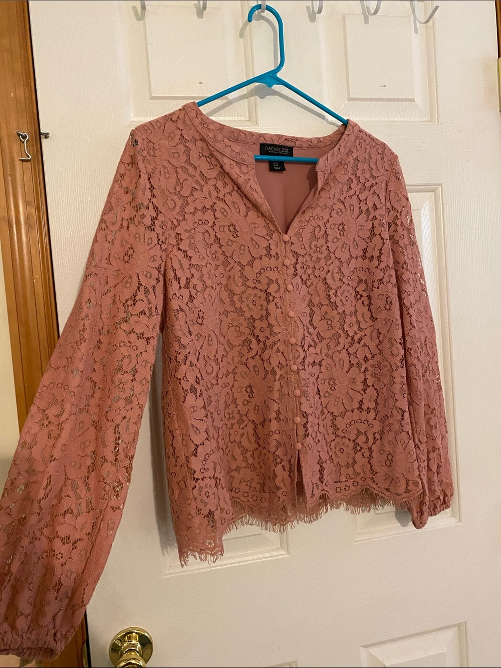 Rachel Zoe Dusty Rose Lace Button-Front Blouse